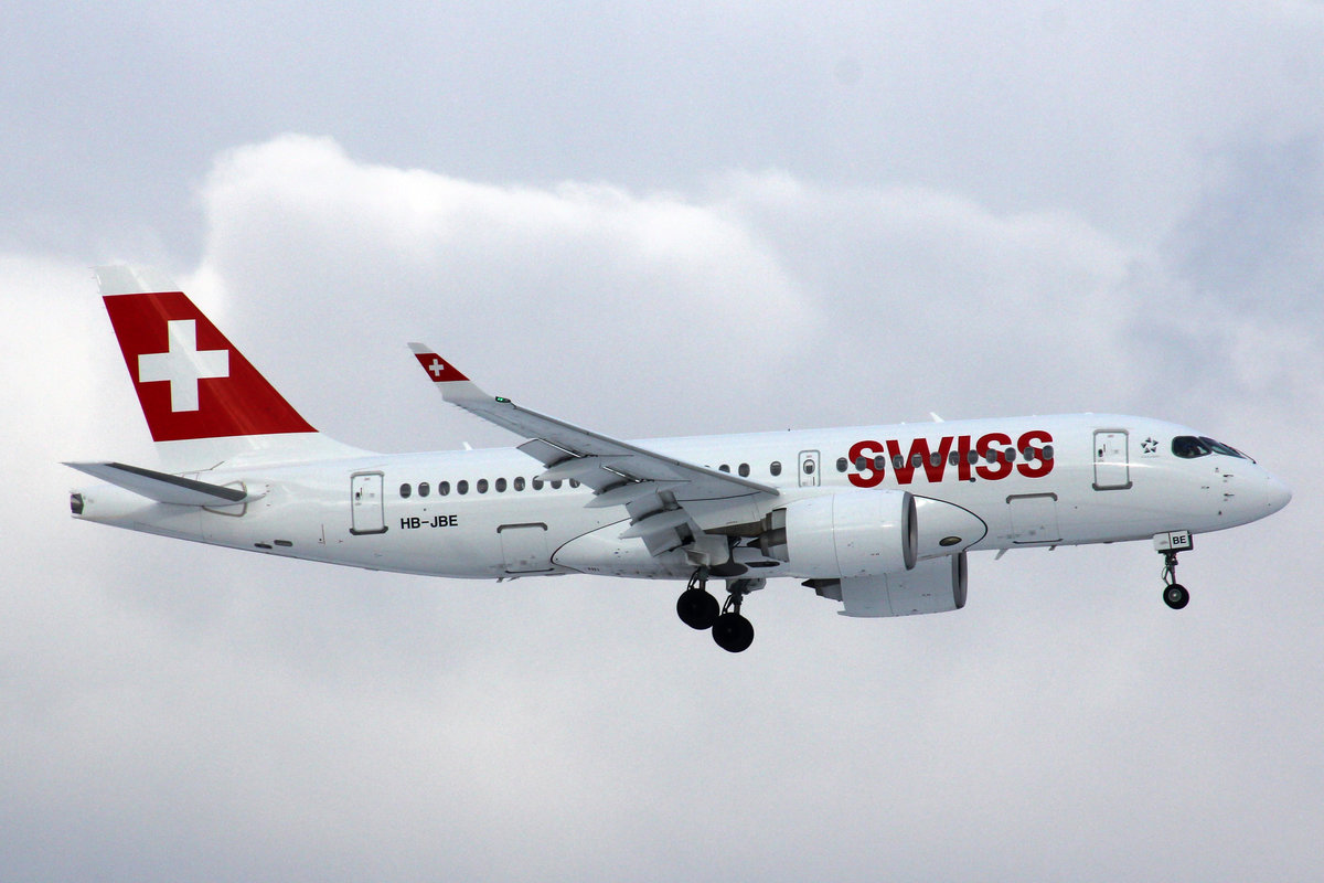 SWISS Global Air Lines, HB-JBE, Bombardier CS100, 16.Januar 2017, ZRH Zürich, Switzerland.