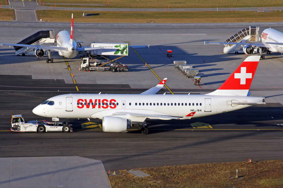 SWISS International Air Lines, HB-JBA, Bombardier CS-100,  Kanton Zürich , msn: 50010, 24.Februar 2019, ZRH Zürich, Switzerland.