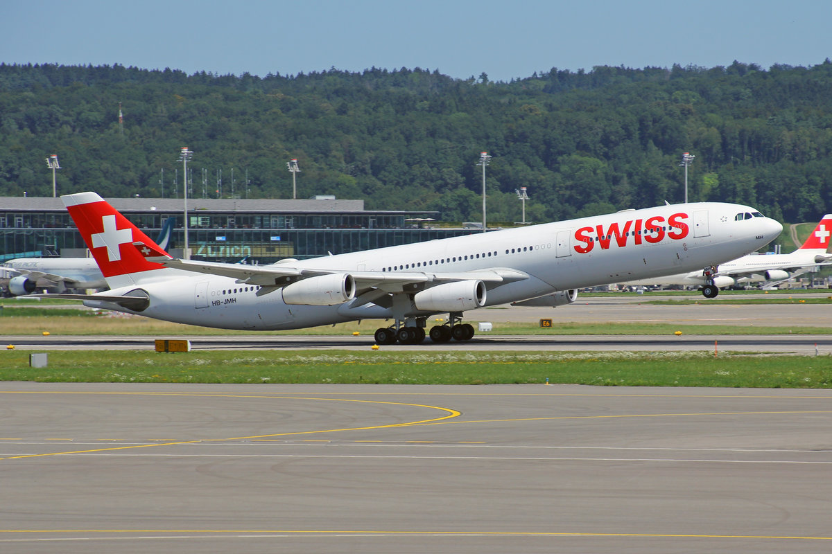 SWISS International Air Lines, HB-JMH, Airbus A340-313X, msn: 585,  Chur , 18.August 2019, ZRH Zürich, Switzerland.