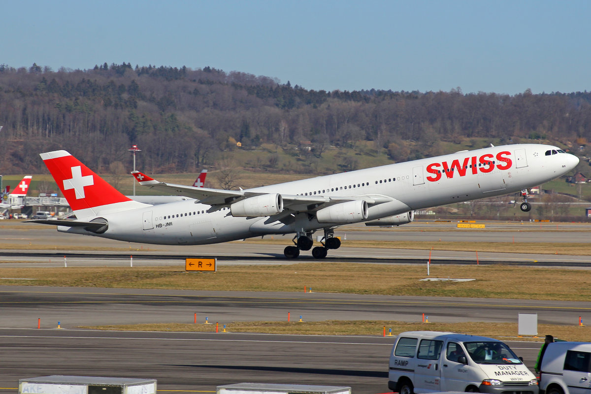 SWISS International Air Lines, HB-JMI, Airbus A340-313X, msn: 598,  Schaffhausen , 27.Februar 2019, ZRH Zürich, Switzerland.