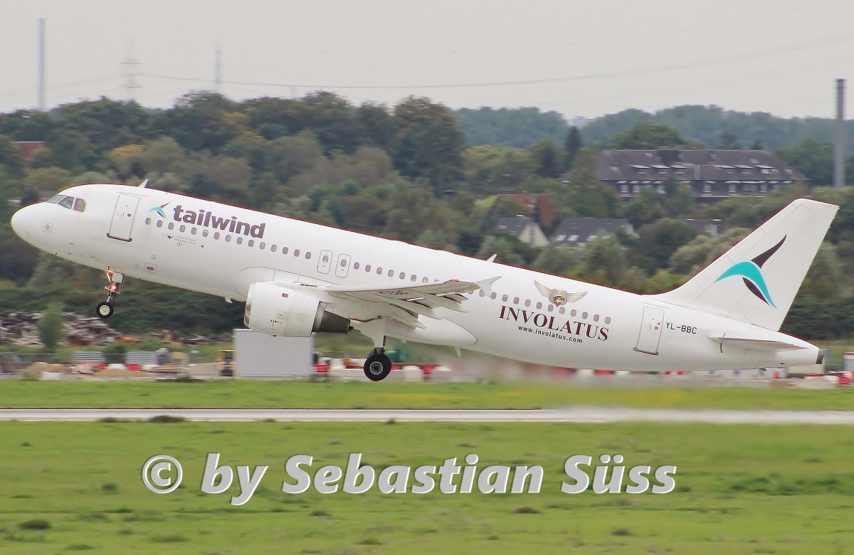 Tailwind A320 YL-BBC operated by Smartlynx is departing Dusseldorf for Antalya. 6.8.14