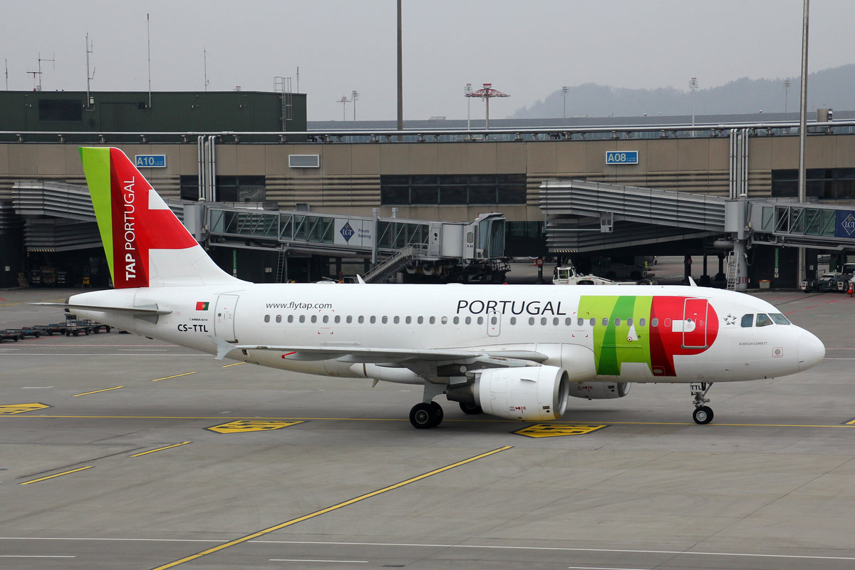 TAP Portugal, CS-TTL, Airbus A319-111, msn: 1100,  Almeida Garrett , 11.Februar 2017, ZRH Zürich, Switzerland.
