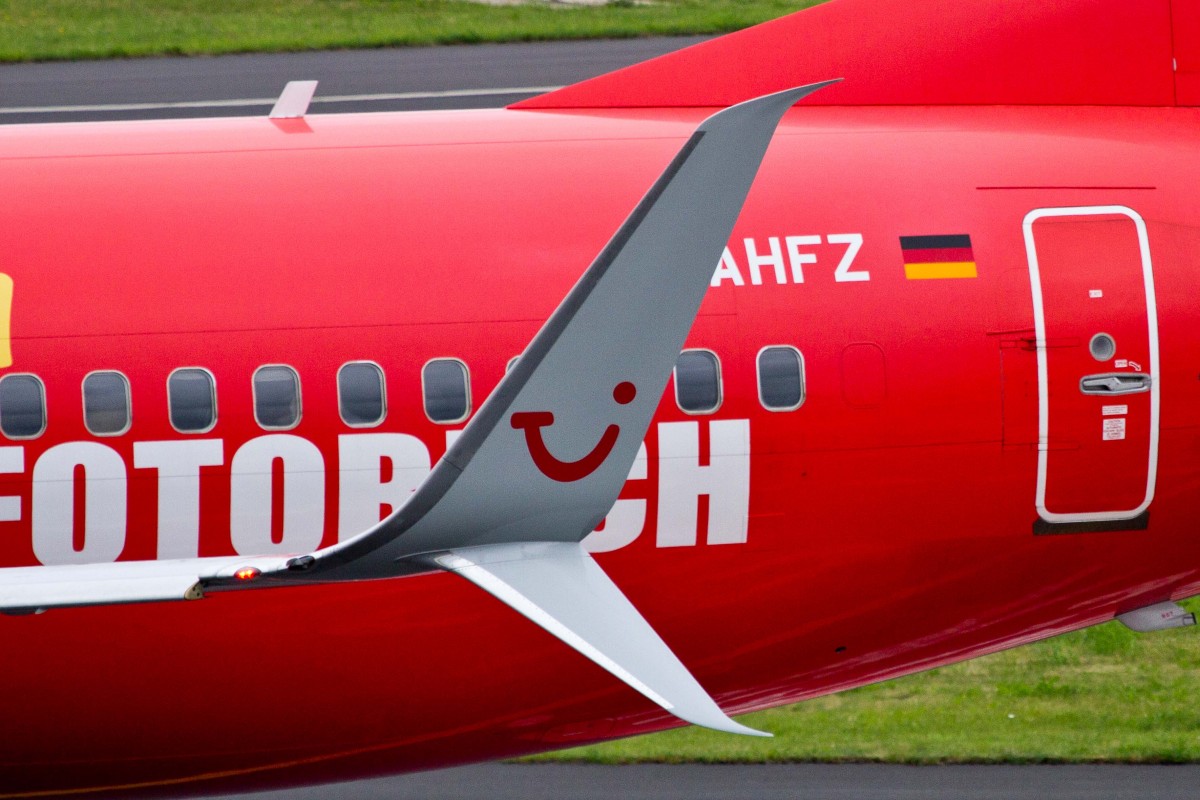 TUIfly (X3-TUI), D-AHFZ  CEWE AIR , Boeing, 737-8K5 sswl (split scimitar winglets), 27.06.2015, DUS-EDDL, Düsseldorf, Germany  	
	