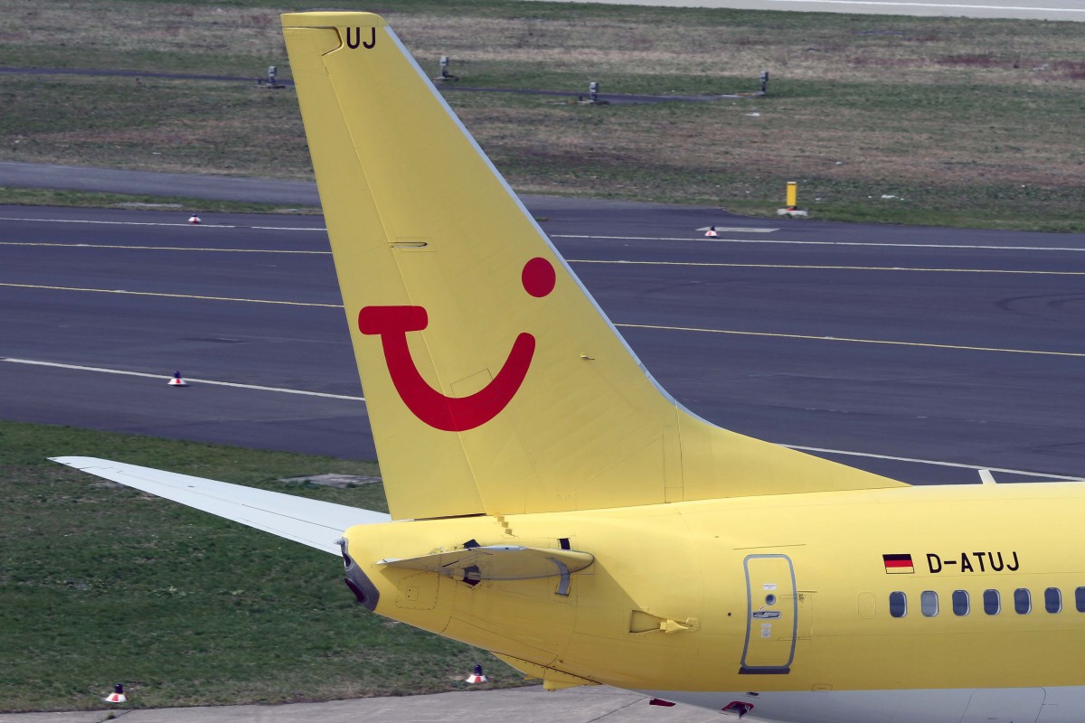 TUIfly (X3/TUI), D-ATUJ, Boeing, 737-8K5 sswl (Seitenleitwerk/Tail), 03.04.2015, DUS-EDDL, Düsseldorf, Germany