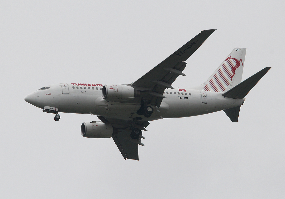 Tunisair B 737-6H3 TS-ION bei der Landung in Frankfurt am 09.06.2013