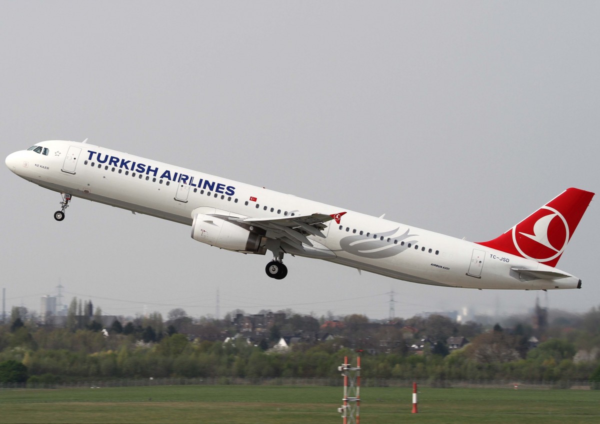 Turkish Airlines, TC-JSD  Kiz Lulesi , Airbus, A 321-200 (neue TA-Lackierung), 02.04.2014, DUS-EDDL, Dsseldorf, Germany 