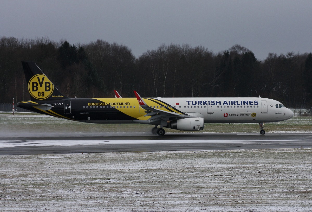Turkish Airlines, TC-JSJ, (c/n 5633),Airbus A 321-231 (SL), 25.01.2015, HAM-EDDH, Hamburg, Germany (Borussia Dortmund BVB cs.),(Taufname :Keciören - ein Landkreis der türkischen Provinz Ankara) 