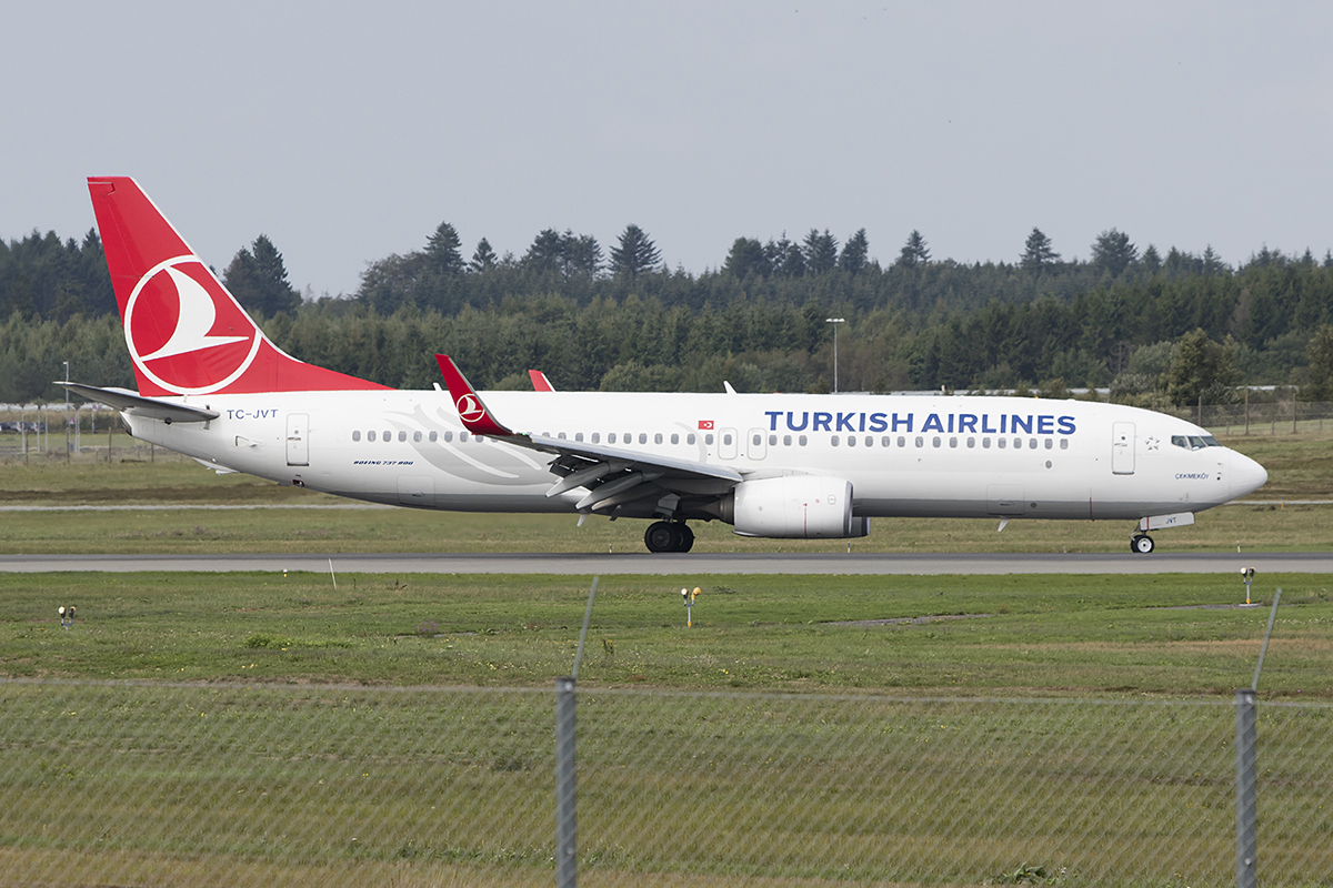 Turkish Airlines, TC-JVT, Boeing, B737-8F2, 29.08.2018, BLL, Billund, Denmark 



