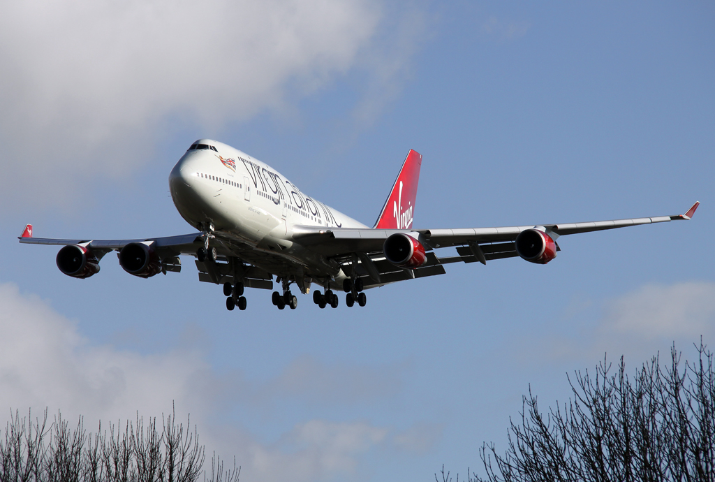 Virgin Atlantic B747-400 G-VBIG im Anflug auf 27L in LHR / EGLL / London Heathrow am 22.02.2014