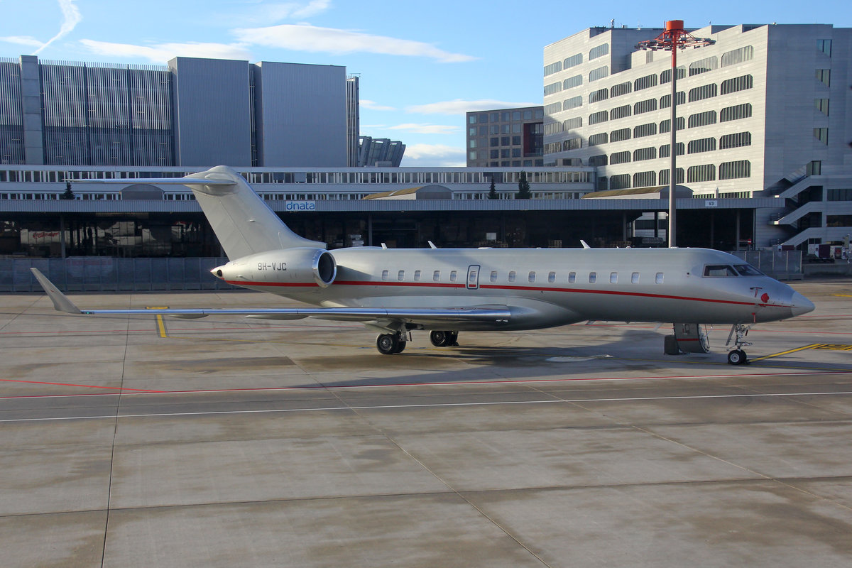 VistaJet Malta, 9H-VJC, Bombardier Global 6000, msn: 9448, 30.Januar 2019, ZRH Zürich, Switzerland.