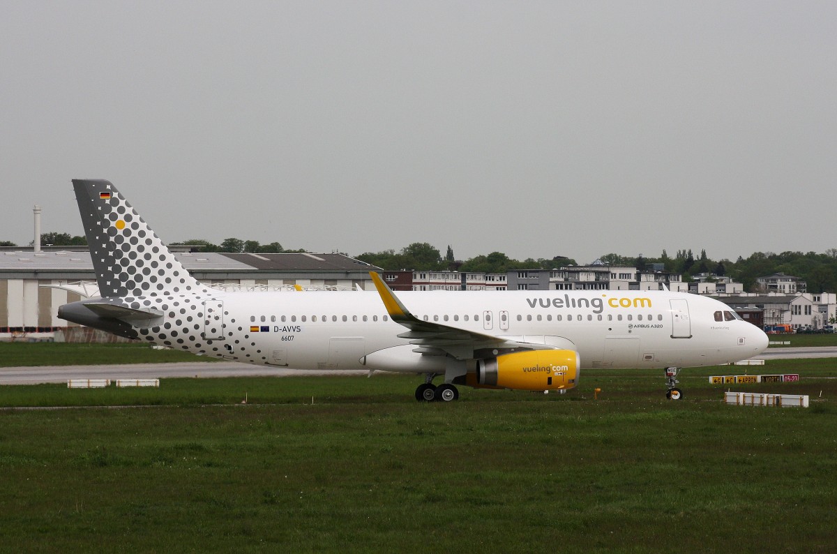 Vueling,D-AVVS,Reg.EC-MGE,(c/n 6607),Airbus A320-232(SL),11.05.2015,XFW-EDHI,Hamburg-Finkenwerder,Germany