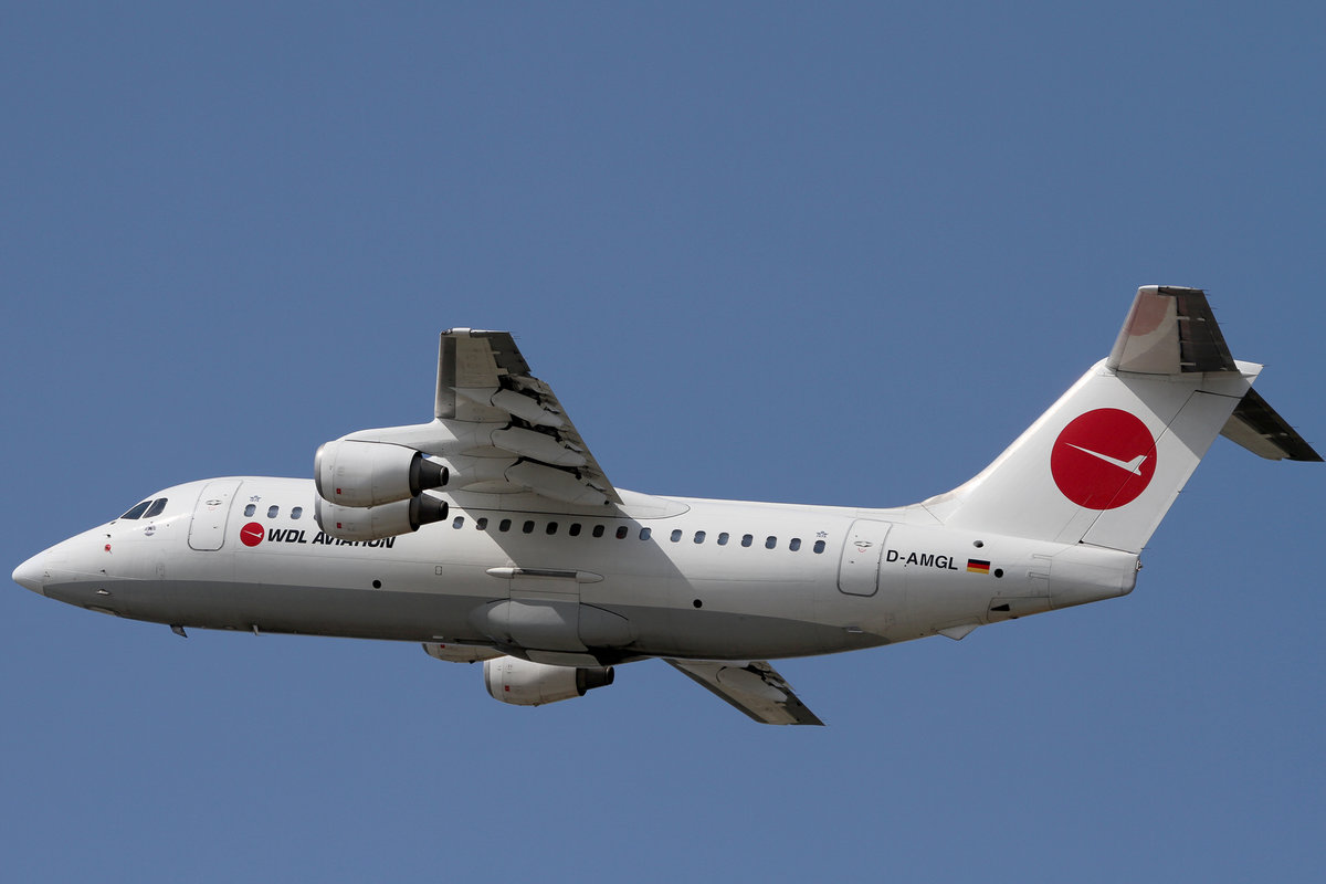 WDL Aviation, D-AMGL, British Aerospace (Avro), BAe 146-200 (RJ-85), DUS-EDDL, Düsseldorf, 21.08.2019, Germany 