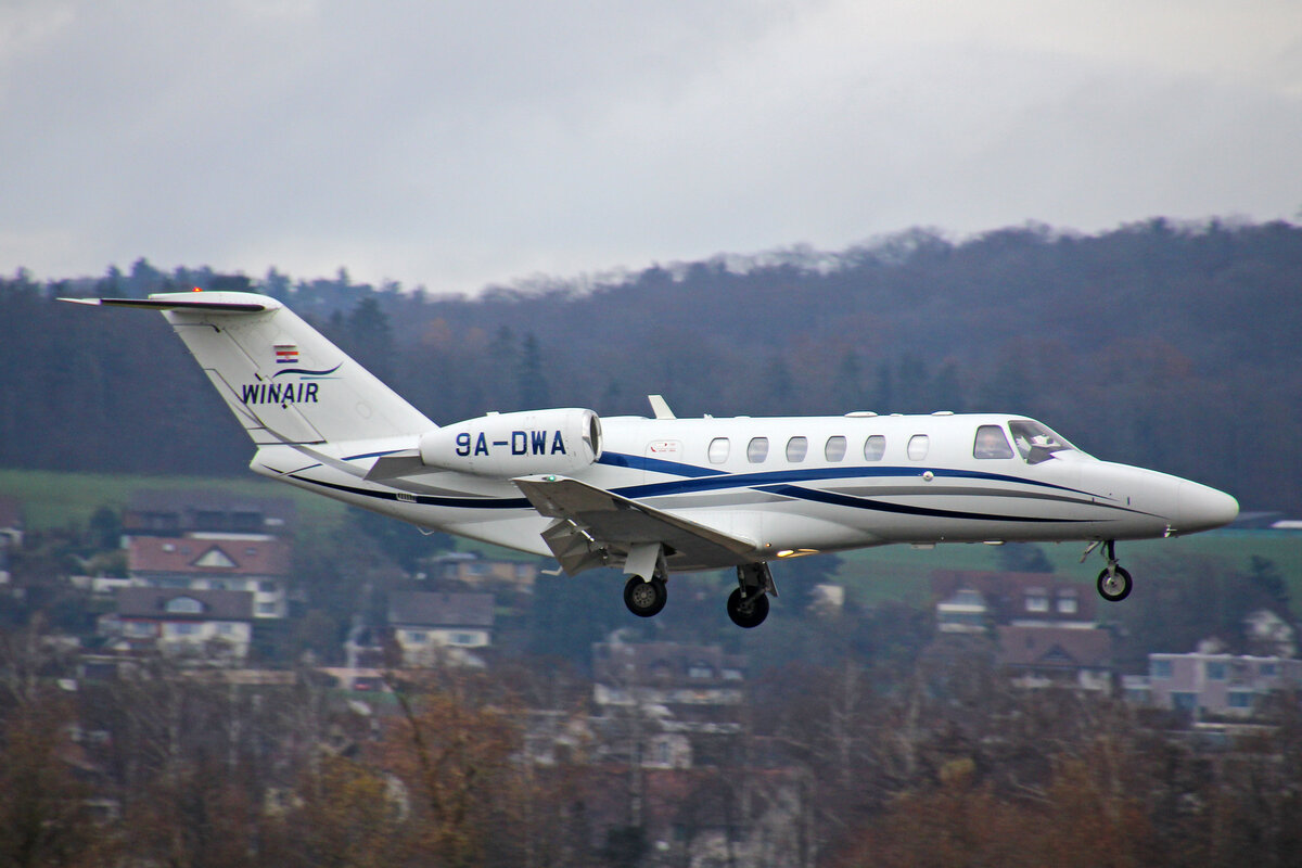 Winair, 9A-DWA, Cessna 525A Citation CJ2+, msn: 525A-0412, 28.November 2021, ZRH Zürich, Switzerland.