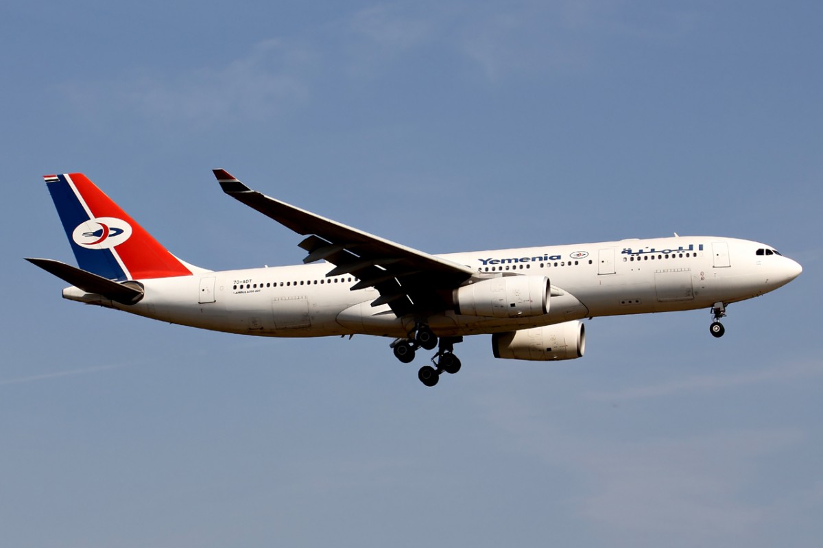 Yemenia 7O-ADT beim Landeanflug in Frankfurt 19.7.2014