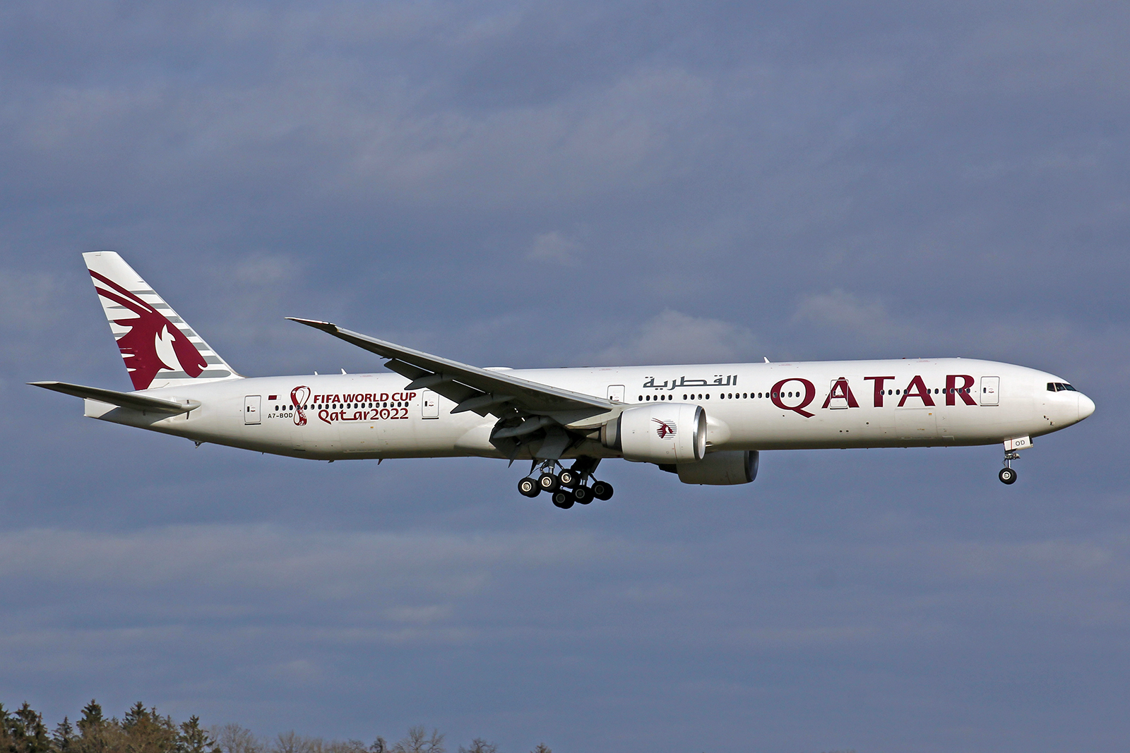 Qatar Airways, A7-BOD, Boeing 777-367ER, msn: 36165/839,  Fifa World Cup 2022 Qatar , 19.Januar 2023, ZRH Zürich, Switzerland.