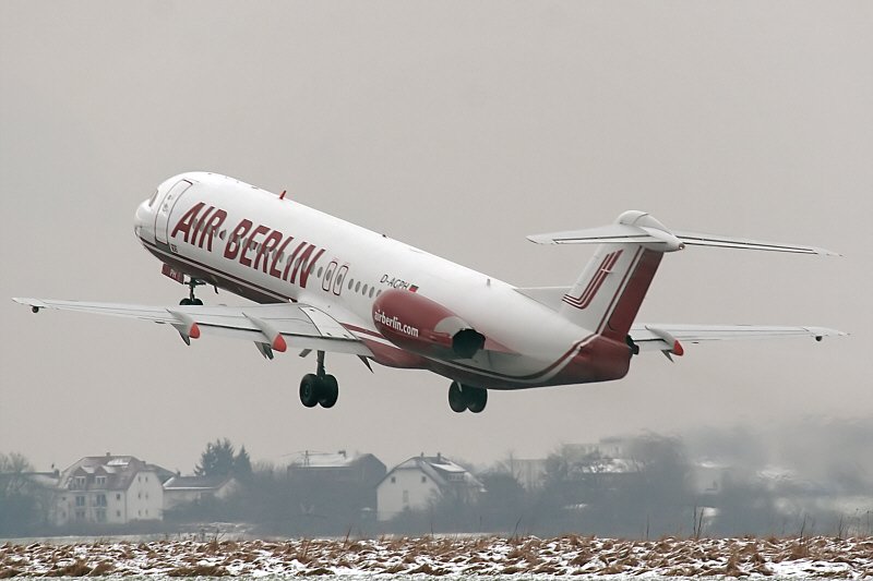 D-AGPH, Fokker100, Saarbrcken, 04.03.08, Air Berlin Fokker 100 is leaving Saarbrcken on a cold March afternoon (EOS350D + Sigma 50-500)