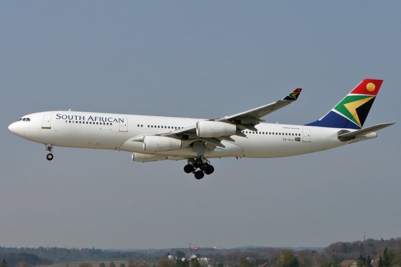 South African Airways Airbus A340-211, bei einer der letzten Landungen auf Rwy 14, bevor die Liniendienste nach Zrich eingestellt wurden
