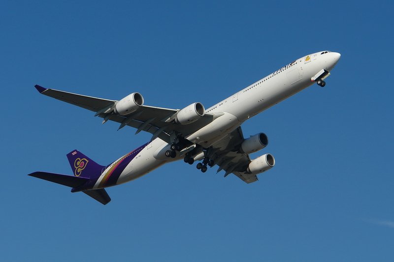 Thai Airways International, HS-TNC, Airbus A340-642. Als Krnung des Tages kommt der lngste A340 zuletzt am Mittag, dann ist erstmal eine lngere Pause angesagt. 29.1.2008