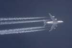 Singapore Airlines A380 trailing its contrail through the sky