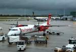 Bombardier Q400 der Air Berlin am 05.10.2011 um 06.40h auf dem London-Stansted Airport.