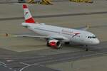 OE-LBY Airbus A 320–214 der Austrian Airlines hat nach der Landung fast das Gate am Flughafen Wien erreicht.