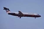British Airways, G-AVMW  Grampian Region , BAC 1-11 510ED im Landeanflug in Mnchen-Riem. 08.02.1992 (Dia-Scan)