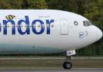 Condor, D-ABUH, Boeing, 767-300 ER (Bug/Nose ~ Janosch-Sticker), 23.04.2014, FRA-EDDF, Frankfurt, Germany
