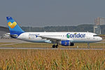 Condor (DE-CFG), D-AICF, Airbus, A 320-212 (TC-Misch-Lkrg./Janosch-Sticker), 10.09.2016, EDDS-STR, Stuttgart, Germany 