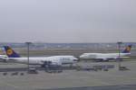 Zwei Boeing 747-430 der Deutschen Lufthansa auf dem Flughafenvorfeld in Frankfurt am Main am 6.