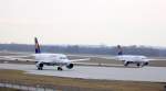 Lufthansa Airbuse Auf dem Weg zur Startbahn am Flughafen Mnchen 11.02.2011