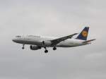 Ein Airbus A 320 200 der Lufthansa bei der Landung in Frankfurt am Main (FRA) am 16.07.2008.
