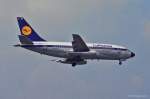 Lufthansa, D-ABHF  Heilbronn , B 737-230 Adv. im Anflug 07R in Mnchen-Riem. 05.08.1991 (Negativ-Scan)