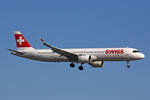 SWISS International Air Lines, HB-JPB, Airbus A321-271NX, msn: 10115,  Château-d'Oex , 13.Februar 2022, ZRH Zürich, Switzerland.