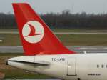 Turkish Airlines, TC-JRE  Trabzon , Airbus, A 321-200 (Seitenleitwerk/Tail), 06.01.2012, DUS-EDDL, Düsseldorf, Germany 