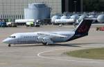 Brussels Airlines Avro Regjet RJ100 OO-DWD bei der Ankunft auf dem Flughafen Berlin-Tegel am 12.09.2009