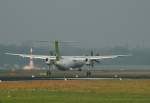 Air Baltic De Havilland Canada DHC-8-402Q YL-BAI kurz vor der Landung in Berlin-Tegel am 13.08.2011