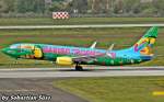 Tuifly B737-800WL D-ATUJ with special Tropifrutti livery during Take Off @ Dusseldorf.