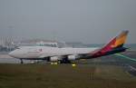 Asiana Airlines Cargo B 747-419(BDSF) HL7620 bei der Ankunft in Frankfurt am frühen Morgen des 12.06.2013