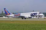 SP-LIN / LOT Polish Airlines / ERJ 175LR bei der Landung in MUC aus Warschau (WAW) 28.08.2014