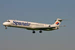 Spanair, EC-HHF, McDonnell Douglas MD-82, msn: 49509/1482,  A Coruna , 08.Mai 2008, ZRH Zürich, Switzerland.