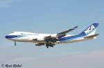 ganz neu wurde die Boeing 747-481 F(SCD)JA-01KZ von NCA-Nippon Cargo Airlines beim Anflug auf Frankfurt am Main, am 24.7.2005 aufgenommen