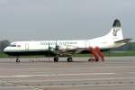 Atlantic Airlines Lockheed L-188 Electra G-LOFB verweilt auf dem Vorfeld in LGG / EBLG / Liege am 26.04.2009