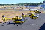 ADAC Hubschrauber vor der ADAC-Werft in Bonn-Hangelar: D-HYAF H145, D-HXCB und D-HDEC, beide EC-135 - 05.08.2020