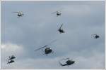Zwei Mal Bell OH-58B  Kiowa , vier Mal AGUSTA BELL 212 und zwei Mal SIKORSKY S-70  BLACK HAWK  des ÖBH bei der Airpower13 in Zeltweg/Österreich.