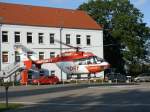 Eurocopter BK 117,am 03.September 2012,in der Startphase vom Landeplatz am Klinikum Am Sund in Stralsund.