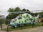 Mi-24 (01 gelb) Kampfhubschrauber der ehemaligen Gruppe der Sowjetischen Streitkräfte in Deutschland (GSSD). Aufgenommen im Grenzmuseum Bad Sooden-Allendorf, 13.Oktober 2016.