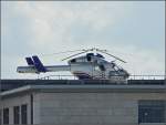 Der Hubschrauber der Luxembourg Air Rescue stand am 04.10.08 auf dem Dach des  Hpital de Kirchberg  in Luxemburg Stadt.