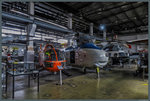Der Westland WS-55-3 Whirlwind dominiert durch seine eigenwillige Bauform die Hubschrauberhalle im Museum für Luftfahrt in Technik in Wernigerode. Links ein BO 105 CB, rechts ein Mi-2U der Polizei. (28.03.2016)