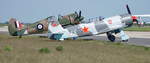 F-AZZK (im Vordergrund). Eine private Yakovlev Yak-3 U. Erstflug 1943. Ein Jagdflugzeug der Sowjetunion. In den Jahren 1944-45 wurden 4848 Einheiten gebaut. Vermutlich luftgekühlter Sternmotor ASch-82 FN mit 1850PS/1380kW. Während der Erprobung wurde am 12.5.1945 eine Geschwindigkeit von 710km/h in 6100m Höhe erreicht. 
Im Hintergrund NX32CS/A46-139. Eine Commonwealth CA-13 Boomerang. 1942 in Australien entwickeltes Jagdflugzeug. Es wurden 250 Einheiten produziert. Eventuell ausgerüstet mit einem P&W Sternmotor mit 1200PS (895kW). Vmax 491km/h. Foto: ILA 2018