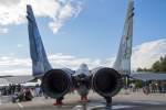 Triebwerk und Seitenleitwerk der Polnischen MiG-29 am „Tag der offenen Tür“ in Rostock Laage. - 23.08.2014